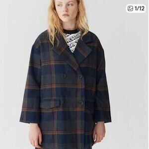 Lazy Oaf Payday Plaid Jacket Blue Smiley Plaid Oversized SZ S